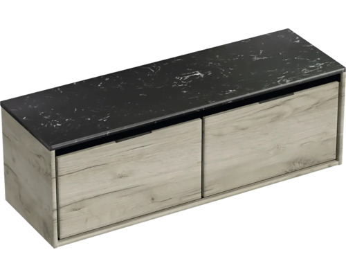 Waschtischunterschrank mit zwei Schubladen und schwarzer Abdeckung