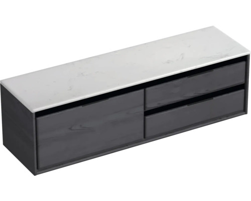 Waschtischunterschrank mit zwei Schubladen und Steinplatte