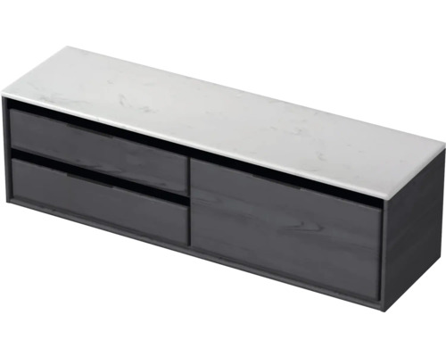 Waschtischunterschrank Sanox Loft BxHxT 161 x 47 cm x 46 cm Frontfarbe black oak mit Waschtischplatte Kunststein weiss 2 Auszüge links Waschtischunterschrank Sanox Loft BxHxT 161 x 47 cm x 46 cm Frontfarbe black oak mit Waschtischplatte Kunststein weiss 2 Auszüge links