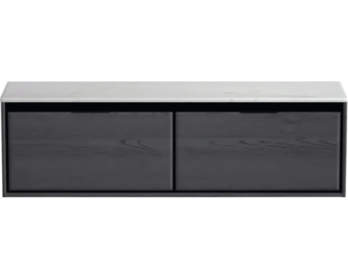 Waschtischunterschrank Sanox Loft BxHxT 161 x 47 cm x 46 cm Frontfarbe black oak mit Waschtischplatte Kunststein weiss Waschtischunterschrank Sanox Loft BxHxT 161 x 47 cm x 46 cm Frontfarbe black oak mit Waschtischplatte Kunststein weiss