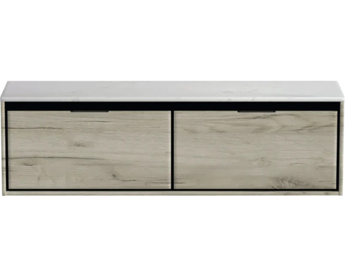 Waschtischunterschrank Sanox Loft BxHxT 161 x 47 cm x 46 cm Frontfarbe craft oak mit Waschtischplatte Kunststein weiss Waschtischunterschrank Sanox Loft BxHxT 161 x 47 cm x 46 cm Frontfarbe craft oak mit Waschtischplatte Kunststein weiss