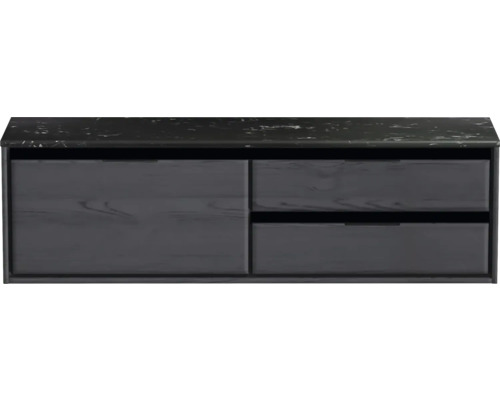 Meuble sous-vasque Sanox Loft lxhxp 161 x 47 cm x 46 cm couleur de façade black oak avec plan de lavabo en pierre synthétique noir 2 tiroirs à droite