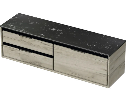 Waschtischunterschrank Sanox Loft BxHxT 161 x 47 cm x 46 cm Frontfarbe craft oak mit Waschtischplatte Kunststein schwarz 2 Auzüge links Waschtischunterschrank Sanox Loft BxHxT 161 x 47 cm x 46 cm Frontfarbe craft oak mit Waschtischplatte Kunststein schwarz 2 Auzüge links