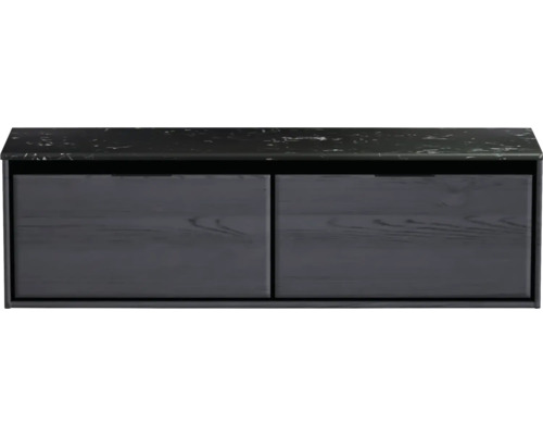 Meuble sous-vasque Sanox Loft lxhxp 161 x 47 cm x 46 cm couleur de façade black oak avec plan de lavabo en pierre synthétique noir