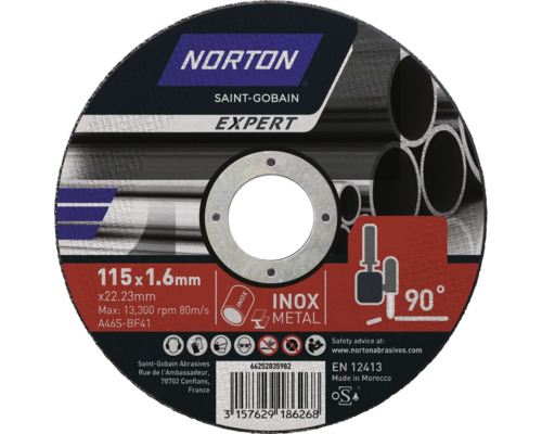 Norton disque à tronçonner 115 x 1,6 millimètres pour acier inoxydable et métal