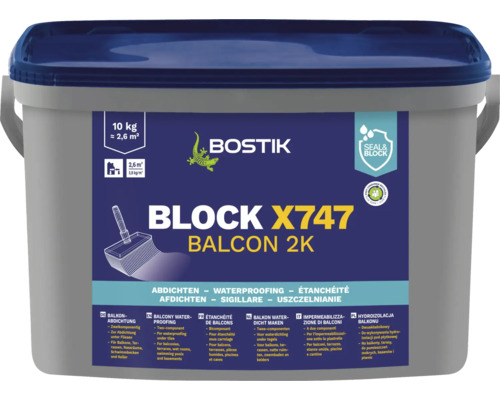 Étanchéification de balcon Bostik BLOCK X747 BALKON 2K 10 kg Bostik Block X747 Balcon 2K produit d''étanchéité, seau de 10 kg, pour l''étanchéité des balcons et terrasses