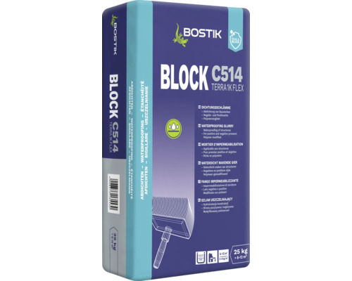 Mortier d'imperméabilisation Bostik BLOCK C514 TERRA 1K FLEX 25 kg Mortier d''étanchéité Bostik Block C514 Terra 1K Flex en sac de 25 kg