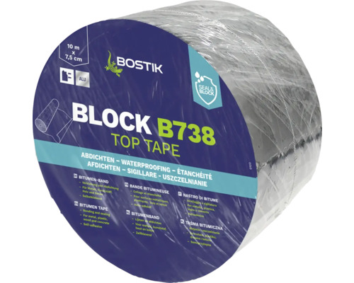 Bostik BLOCK B738 TOP TAPE Bitumenband aluminiumfarbig 10 m x 7,5 cm