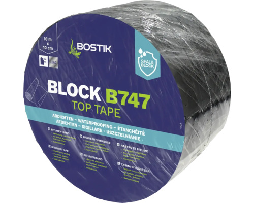 Bande bitumineuse en plomb Bostik BLOCK B738 TOP TAPE 10 m x 10 cm Rouleau de ruban bitumineux de Bostik, 10 mètres sur 10 centimètres