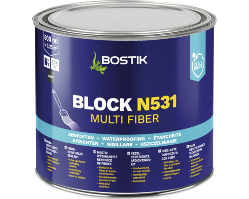 Mastic d'étanchéité renforcé de fibres Bostik BLOCK N531 MULTI FIBER 500 ml