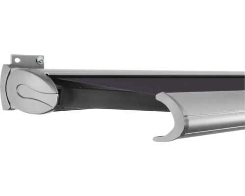 SOLUNA Kassettenmarkise Exclusiv 2x1,5 Stoff Dessin S2119 Gestell E6EV1 silber eloxiert Antrieb links inkl. Motor und Wandschalter Markise im Detailansicht