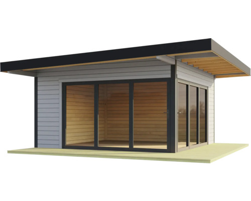 Abri de jardin moderne avec portes coulissantes et toit plat