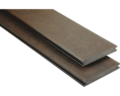 Lame de terrasse Konsta en bois composite Masivo profilé plein mat 20x145 mm (au mètre à partir de 1000 mm jusqu'à 6000 mm max.) marron foncé