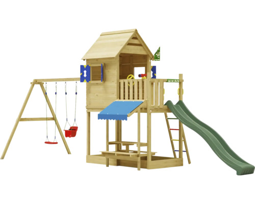 Balançoire double Tour de jeux avec échasses Jungle Gym 678 x 265 cm bois vert foncé