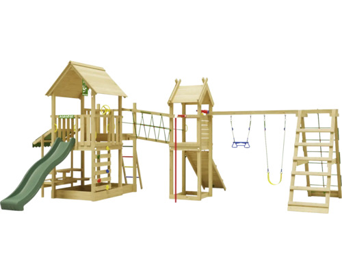 Balançoire double Tour de jeux avec échasses Jungle Gym 652 x 464 cm bois vert foncé