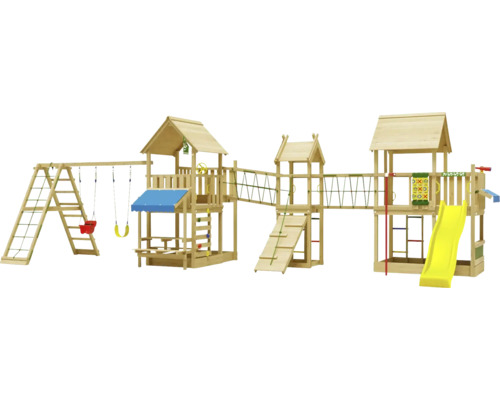 Doppelschaukel Spielhaus mit Stelzen Jungle Gym 954 x 342 cm Holz gelb