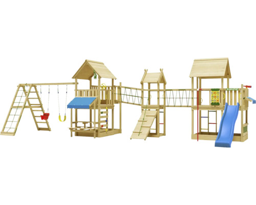 Doppelschaukel Spielhaus mit Stelzen Jungle Gym 954 x 342 cm Holz braun