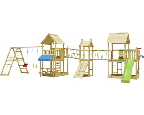 Doppelschaukel Spielhaus mit Stelzen Jungle Gym 954 x 342 cm Holz grün