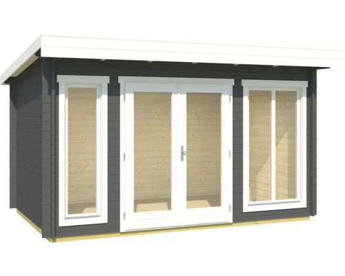 Abri de jardin en bois avec fenêtres et porte double