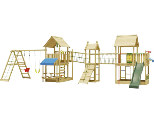 Balançoire double Tour de jeux avec échasses Jungle Gym 954 x 342 cm bois vert foncé