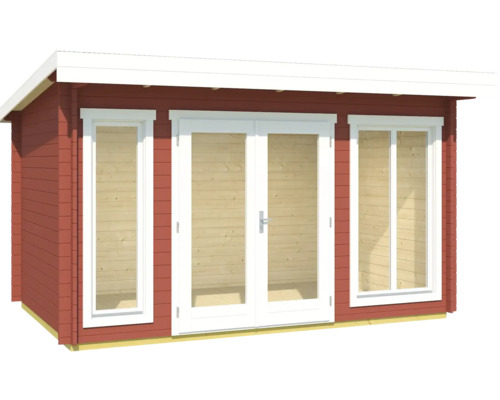 Maison en bois avec porte double et fenêtres