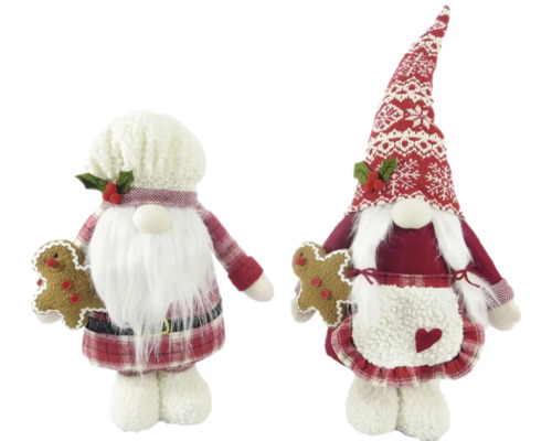 Zwei Weihnachtsfiguren in Form von Wichteln, die Lebkuchen halten