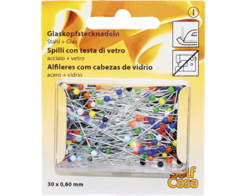 Épingles à tête en verre multicolores 30x0,6 mm 10 g Paquet d''épingles à tête de verre, 30 pièces