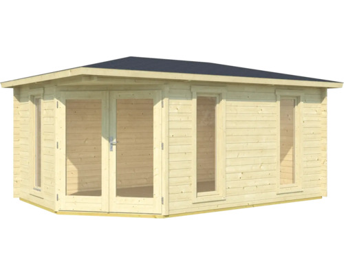 Abri de jardin en bois avec fenêtres et porte double