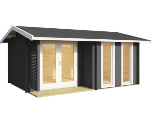 Abri de jardin en bois avec fenêtres et porte double