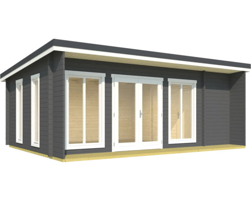 Chalet en bois avec fenêtres et porte double