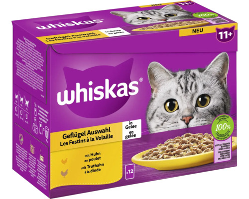 Nourriture humide pour chat Whiskas Multipack 11+ volaille en gelée Nourriture pour chat âgé 12x 85 g 1,02 kg