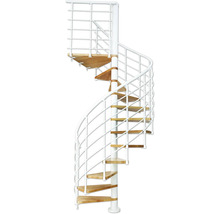 Escalier en colimaçon blanc avec marches en bois