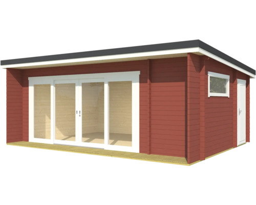 Abri de jardin en bois avec portes coulissantes, fenêtre et porte