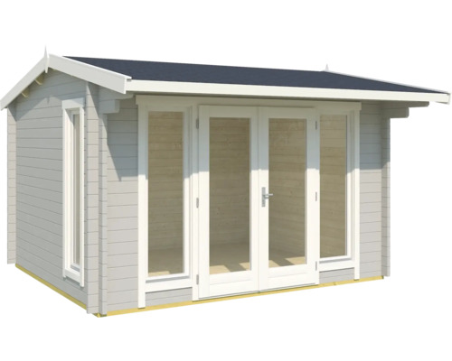 Abri de jardin en bois avec fenêtres et porte double