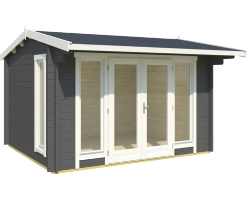 Abri de jardin en bois avec fenêtres et porte double