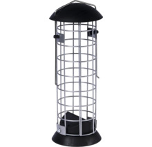 Mangeoire à oiseaux en métal avec toit et structure grillagée ronde