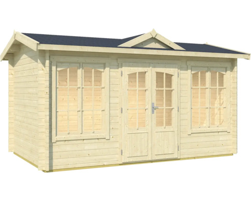 Holzgartenhaus mit Fenstern und Doppeltür