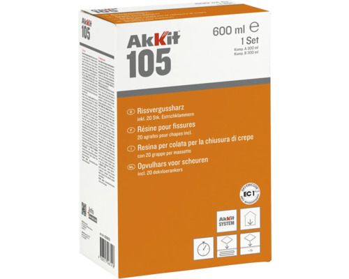 Résine pour fissures Akkit 105 bicomposant avec 20 agrafes pour chape 600 ml-0