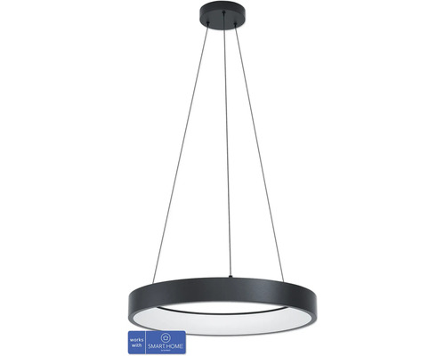 LED Smart Light Pendelleuchte zigbee Bluetooth 6,5W 3400 lm CCT einstellbare weisstöne + RGB Farbwechsel HxØ 1110x600 mm schwarz - Kompatibel mit SMART HOME by hornbach Schwarze LED-Hängeleuchte in Ringform für den Innenbereich mit Smart Home Funktion