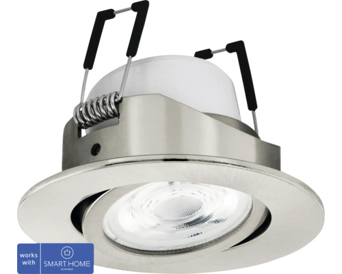 LED Smart Light Einbauspot dimmbar 5W 400 lm CCT- einstellbare weisstöne RGB Farbwechsel zigbee Bluetooth Ø 88/68 mm nickel-matt 230V - Kompatibel mit SMART HOME by hornbach Einbaustrahler aus Metall mit schwenkbarem Leuchtmittel
