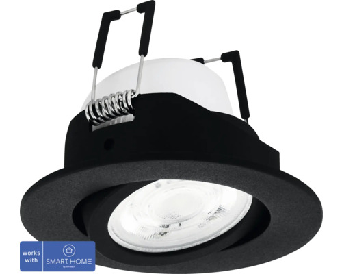 LED Smart Light Einbauspot dimmbar 5W 400 lm CCT- einstellbare weisstöne RGB Farbwechsel zigbee Bluetooth Ø 88/68 mm schwarz 230V - Kompatibel mit SMART HOME by hornbach Schwenkbarer Einbaustrahler zur Deckenmontage mit Smart Home Funktion