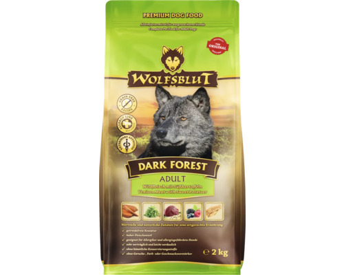 Croquettes pour chien WOLFSBLUT Dark Forest Adult, gibier avec patates douces avec des supers aliments précieux, sans céréales, sans gluten 2 kg