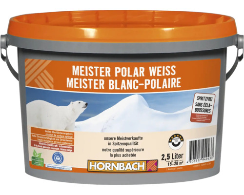 HORNBACH Wandfarbe Meister Polarweiss weiss spritzfrei konservierungsmittelfrei 2,5 L