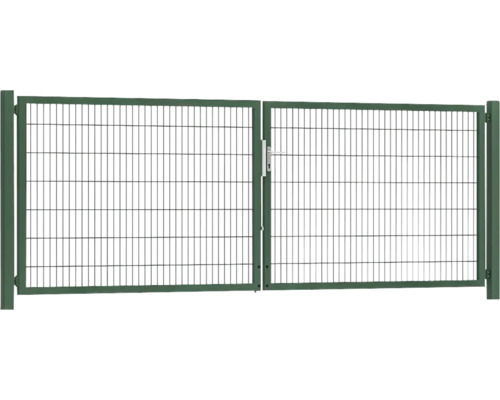 Premium-Doppeltor 400 x 140 cm 8/6/8 Rahmen 60x40 inkl. Pfosten zum Einbetonieren RAL 6005 moosgrün Doppeltor Gartentor aus Drahtgitter