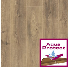 Panneaux de stratifié assemblés avec grain de bois et label Aqua Protect.