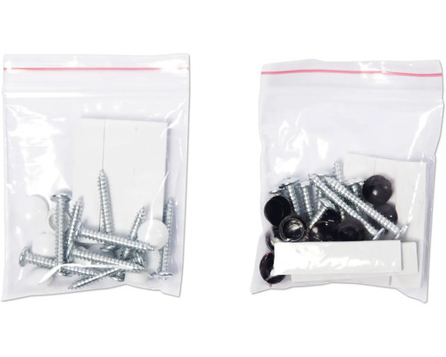 Zwei Beutel mit Schrauben und Abdeckkappen