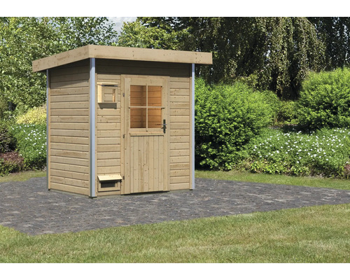 Chalet sauna Karibu Opal 1 sans poêle avec porte en bois et verre à isolation thermique