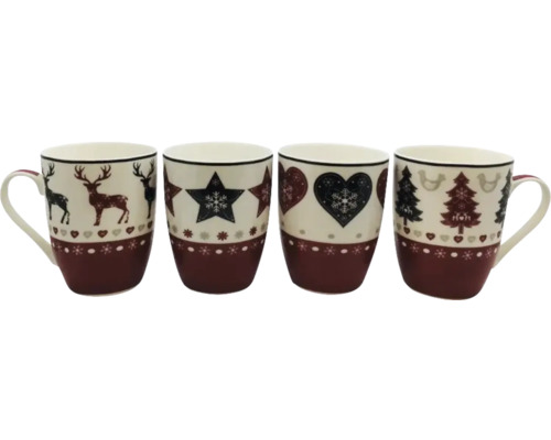 4 tasses Xmas assorties hauteur 10.5cm 4 designs