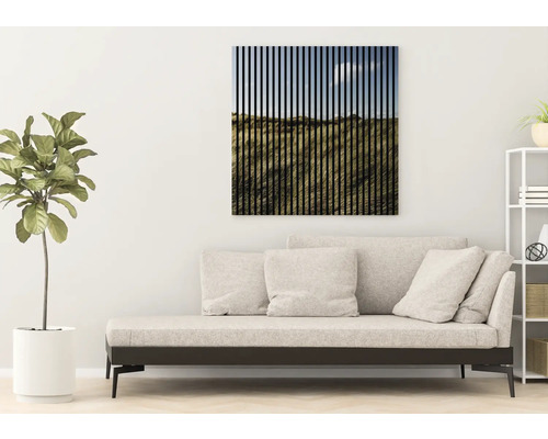 Panneaux muraux décoratifs avec motif de paysage au-dessus d''un canapé