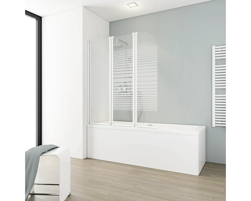 Pare-baignoire 3 parties SCHULTE Komfort ExpressPlus 124,5 x 140 cm décor bandes transversales couleur du profilé blanc EP1654 04 72 140
